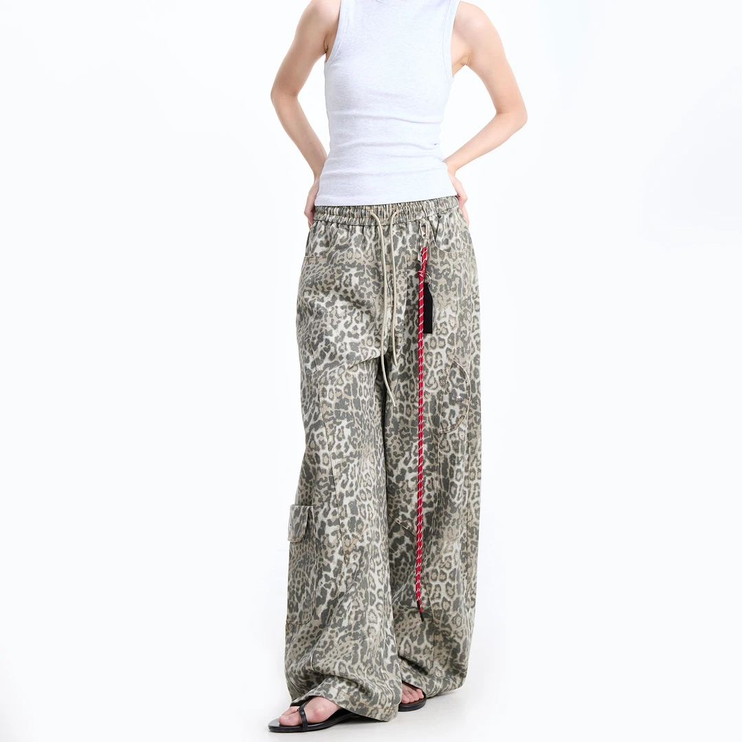 RENDTTK美式街头Vintage小众设计感豹纹直筒宽松休闲裤送腰绳