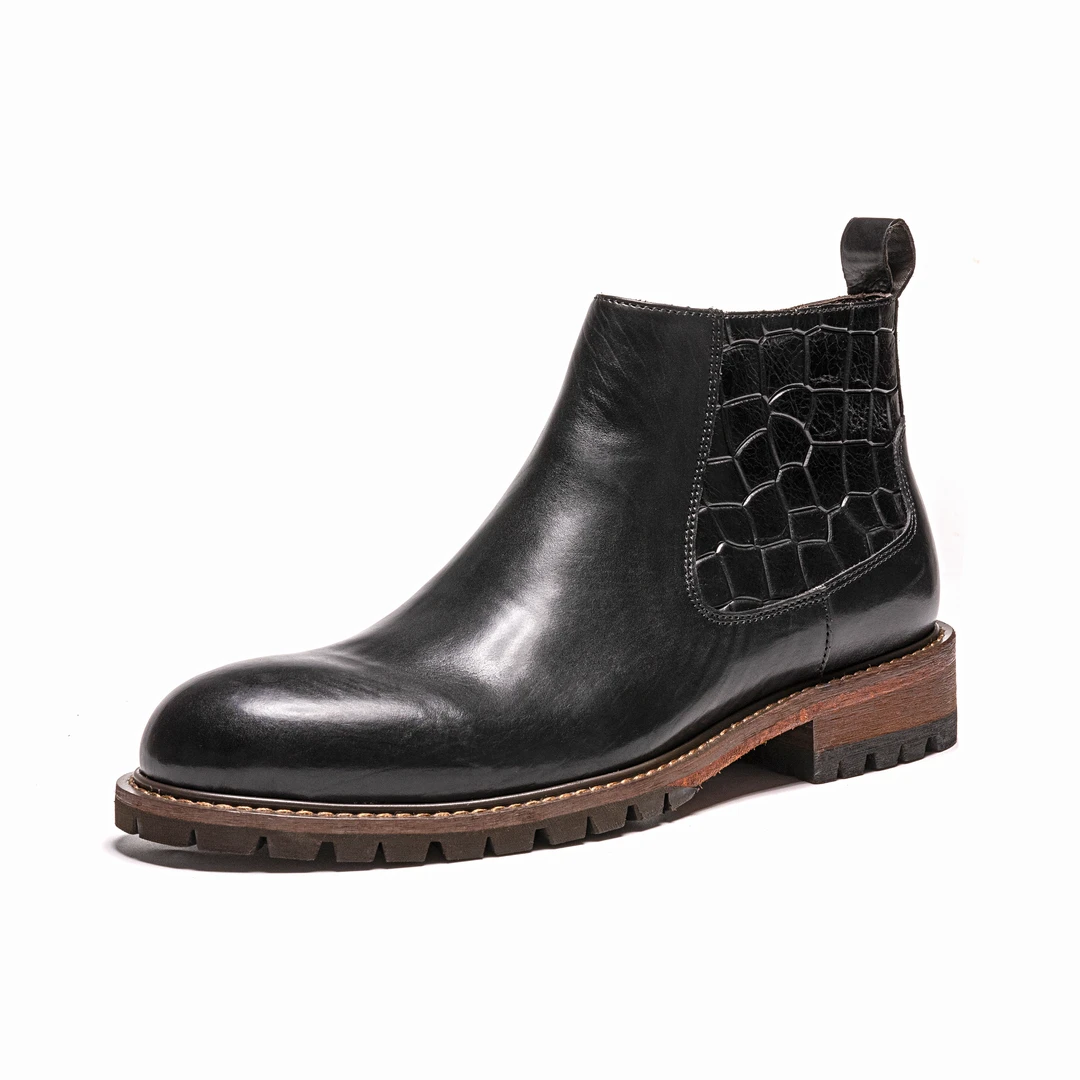 YO-G1207男士时尚休闲百搭黑色真皮复古简约英伦风切尔靴