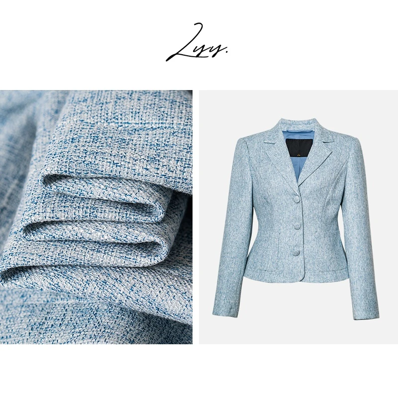LYY【知性浅蓝】气质法式2025春季新款高级感修身西装短外套11589