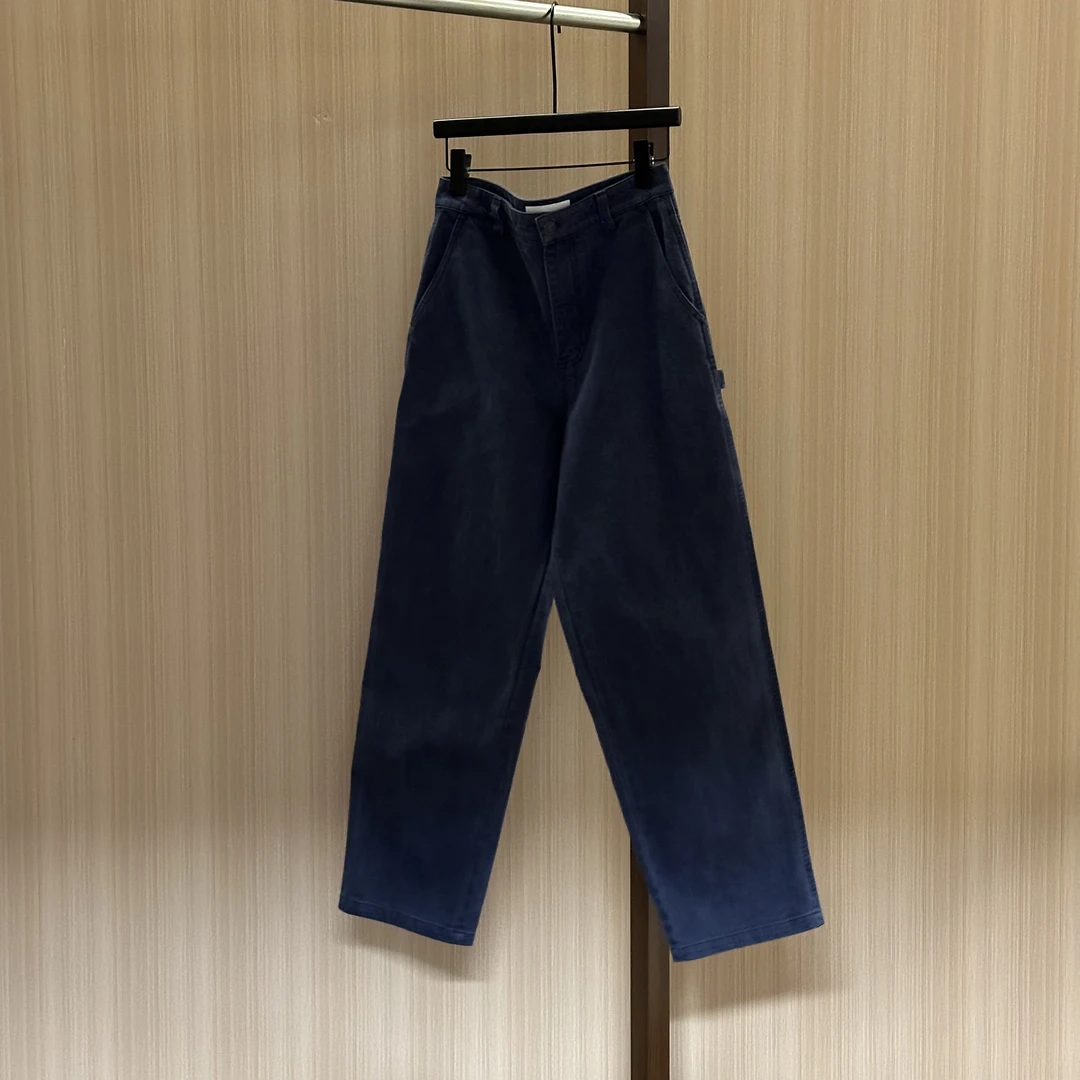 WMM电蓝水洗工装牛仔裤女士秋季新款百搭宽松休闲时尚