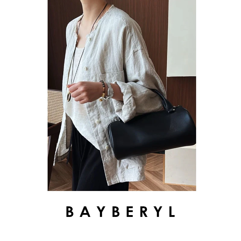 BAYBERYL老贝多口袋亚麻透气圆领百搭排扣25春衬衫NCY4E0701-4/24