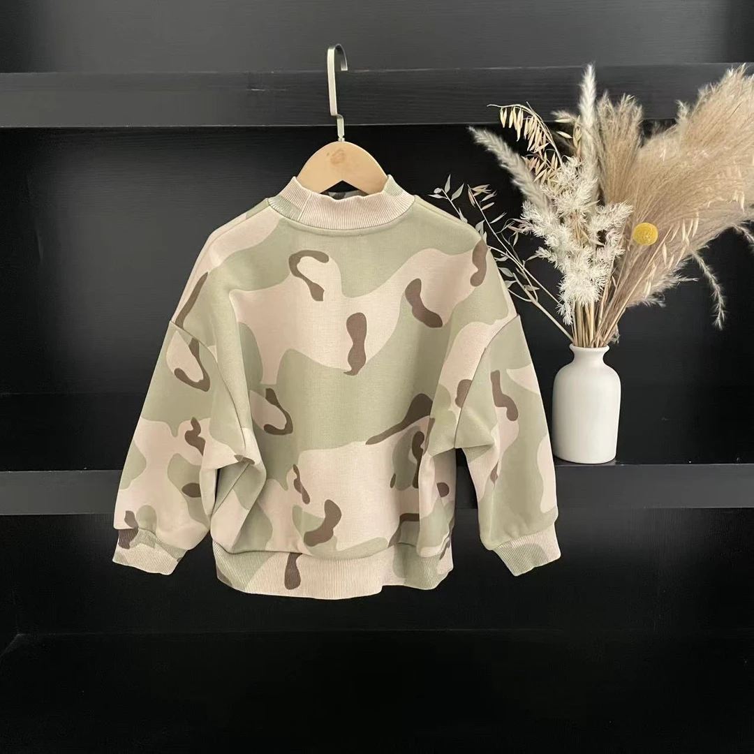 秋冬男女童一体绒半高领卫衣绿色 4232美美