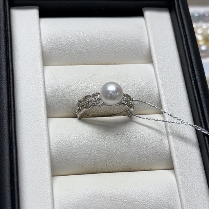 戒指海水珍珠银S925镶嵌7-8mm 48号