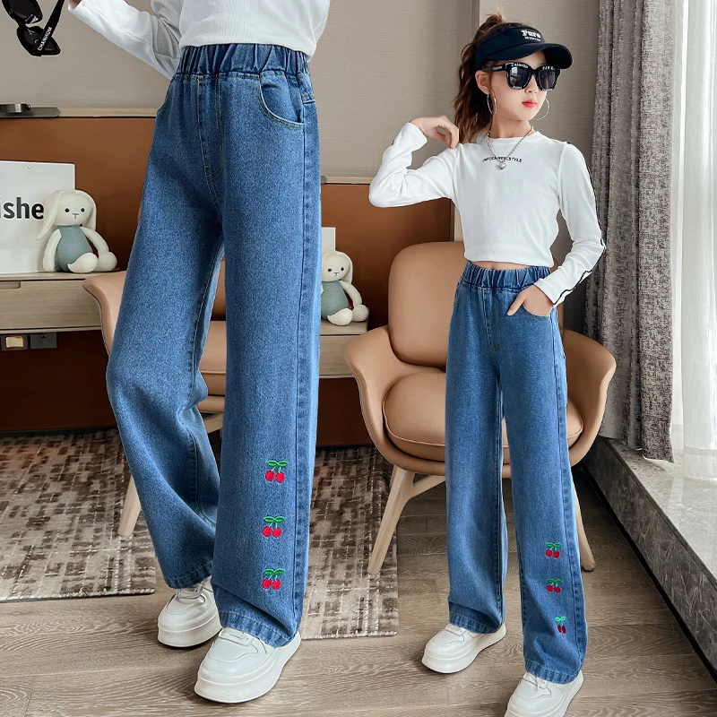 女童裤子春秋装外穿2025儿童牛仔裤春季阔腿裤春秋款小女孩中大童