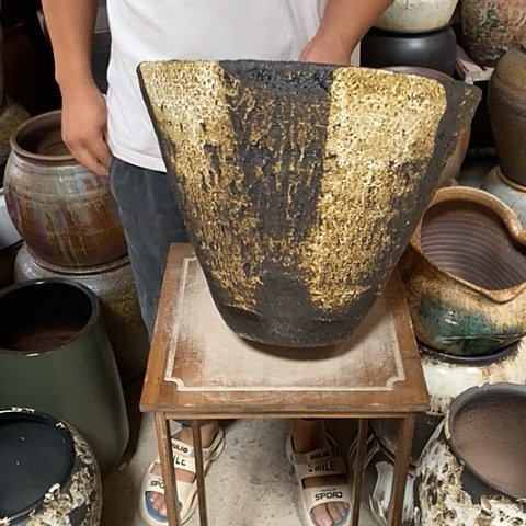 紫砂花盆口34高度28黑姹