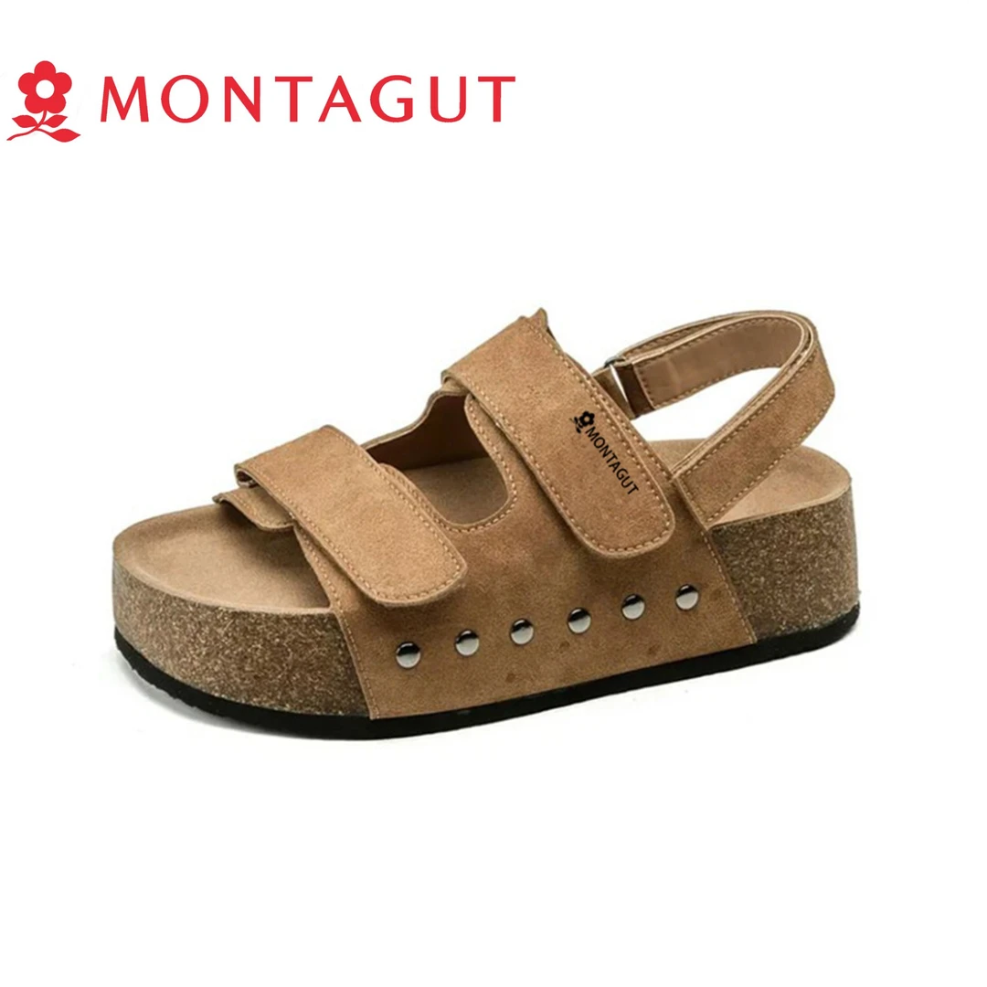 Montagut/梦特娇夏季新款时尚百搭凉拖魔术贴简约勃肯凉鞋女鞋