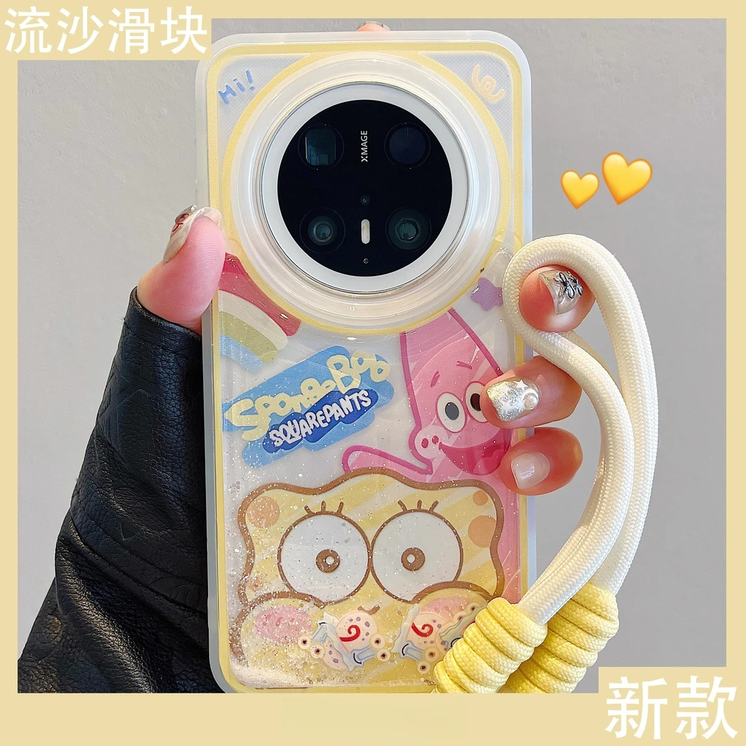 适用华为mate70pro+手机壳pura70流沙滑块派大星海绵宝宝mate60女