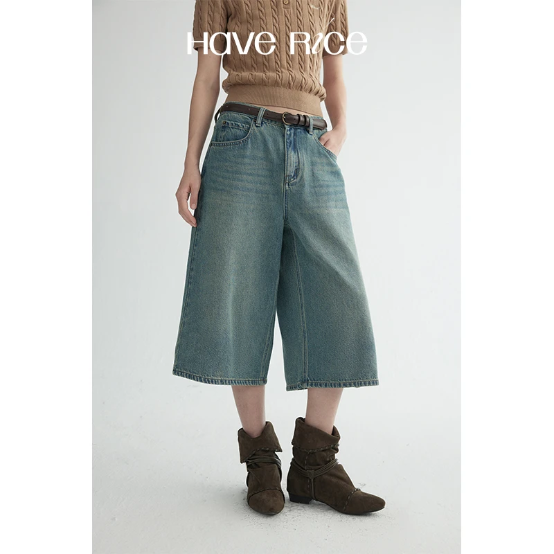 【浅蓝色七分裤】HAVERICE饭馆 90s复古牛仔中腰百搭显瘦时髦七分裤