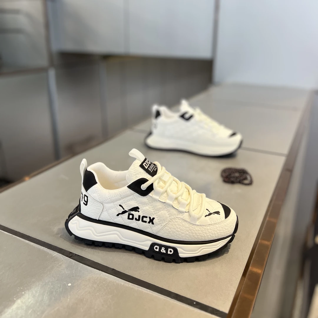 四季新款低帮增高厚底拼色系带时尚百搭防滑软底男士休闲阿甘鞋