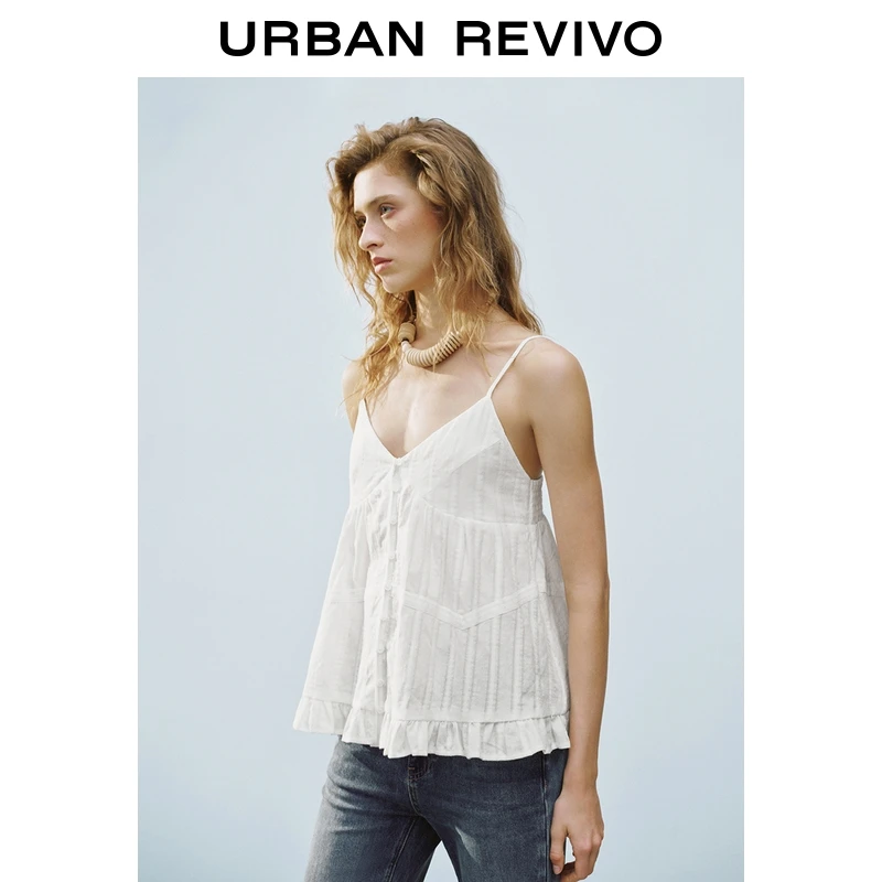 UR2025夏季新款女装芭蕾少女风肌理感V领打揽吊带衫UYL250060