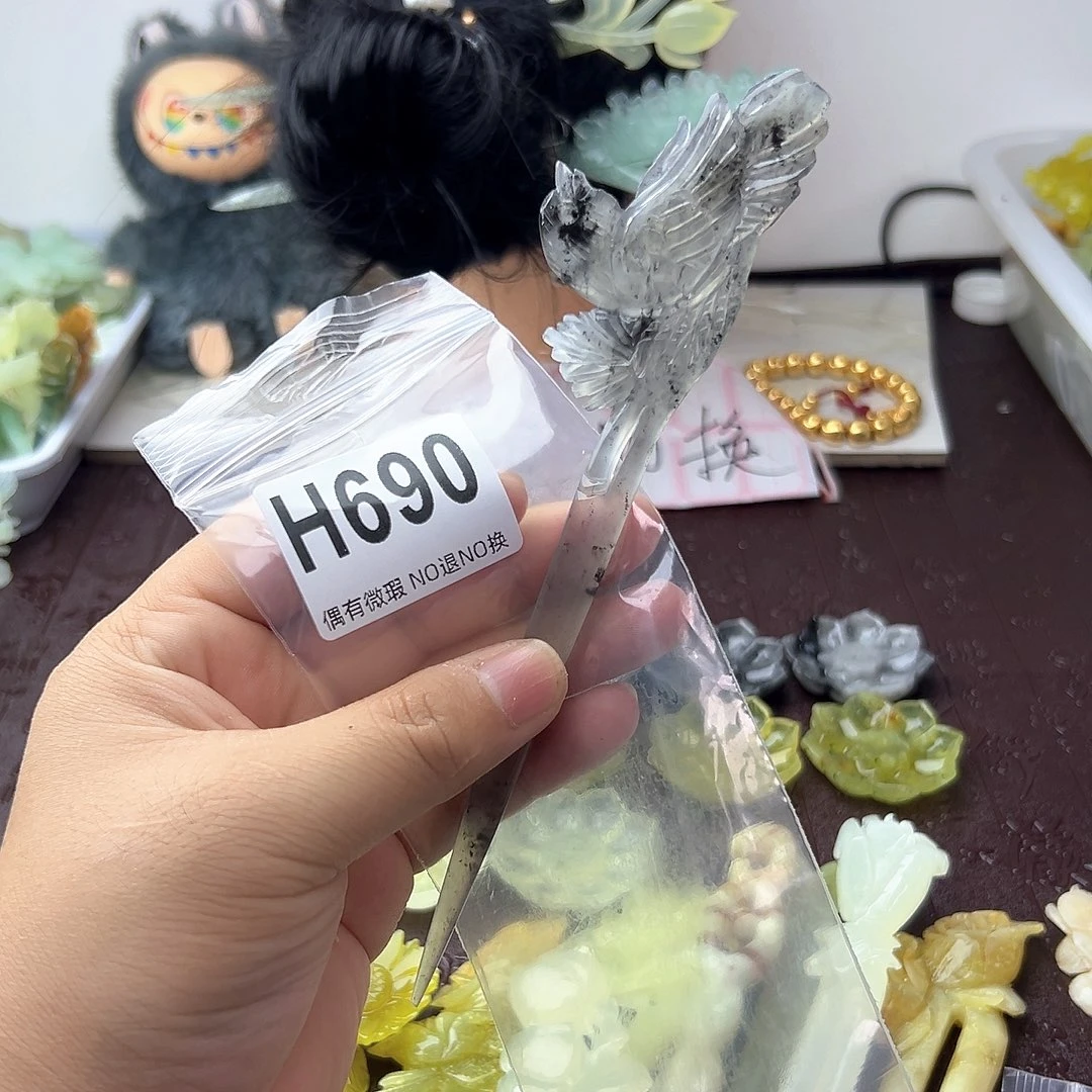 合金蛇纹石玉发饰绿****9