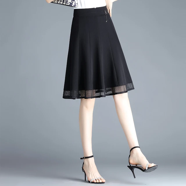 黑色显瘦中裙a字裙女夏季2025新款时尚半身裙今年流行百搭伞裙子