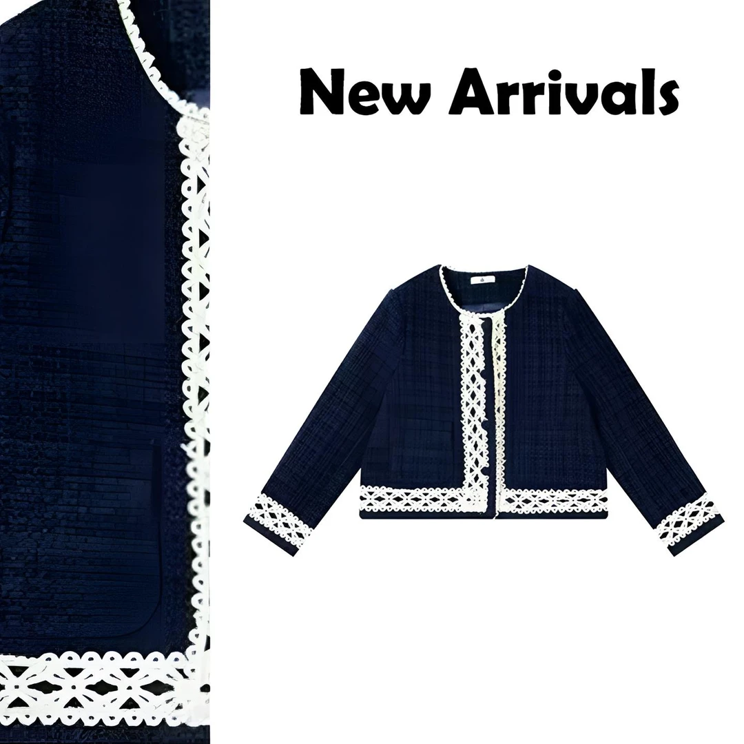 小香风厚外套女短款2025秋冬新款时尚通勤设计感蕾丝拼接气质上衣