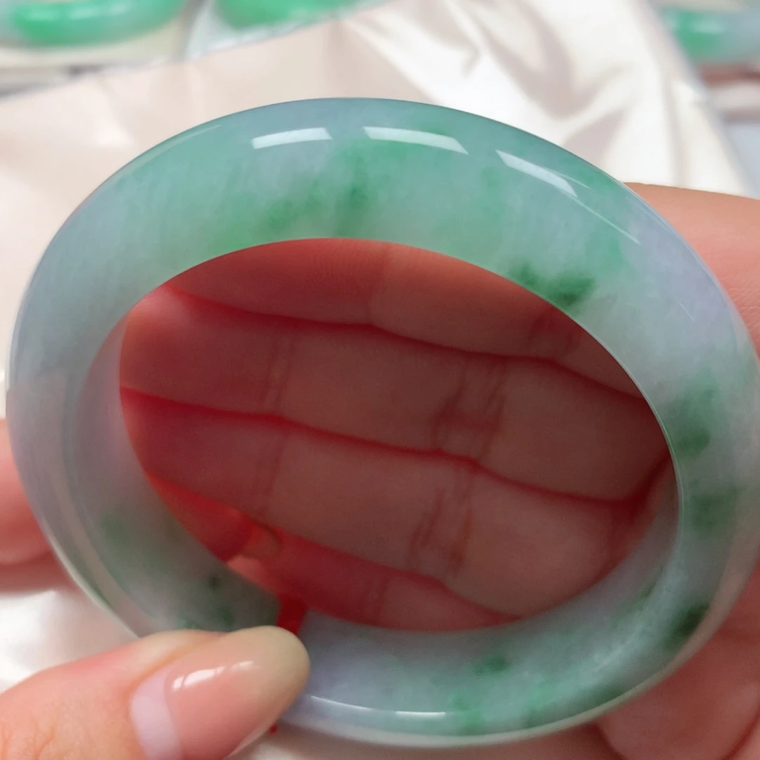 翡翠未镶嵌手镯32紫飘花 厚装