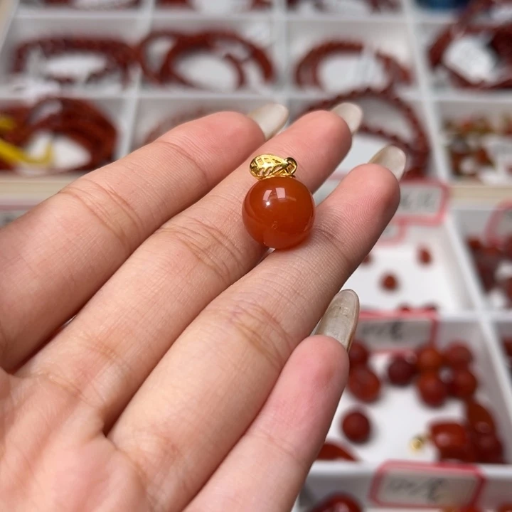 南红玛瑙银S925镶嵌颈饰樱桃红单珠11.5+mm吊坠