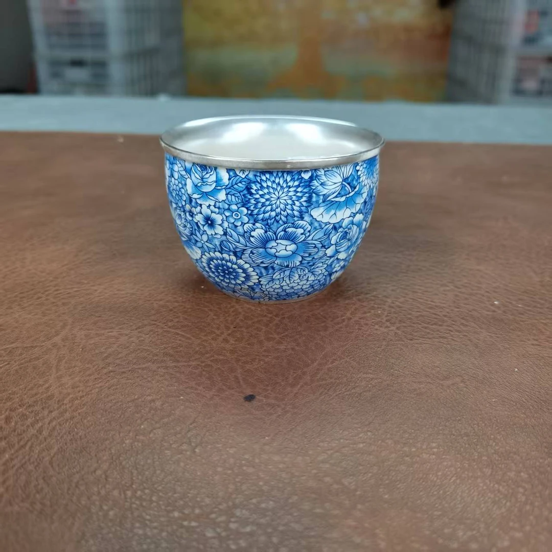 扬名 青花万花鎏银缸杯 4865 直播专享