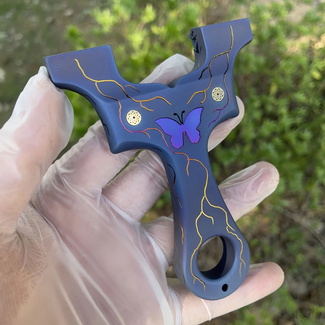 新款全钛龙齿烤蓝蝴蝶弹弓高精准户外比赛专用