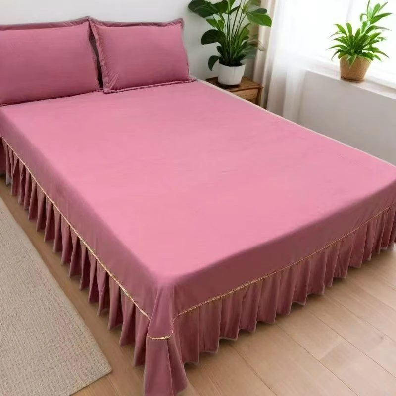 （豆沙粉）加厚磨毛暖绒棉单独床裙