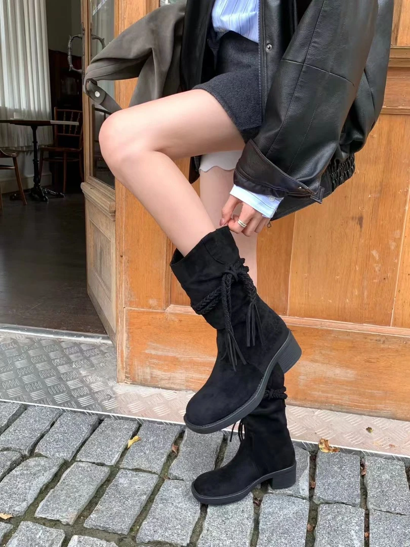 米古古 Dapai Show #899-3#福 设计感贵气复古编织短靴