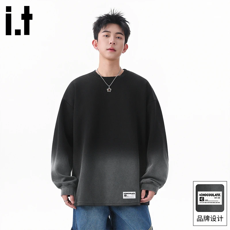 it：CHOCOOLATE渐变扎染长袖男款2025新款秋季内百搭圆领款卫衣潮