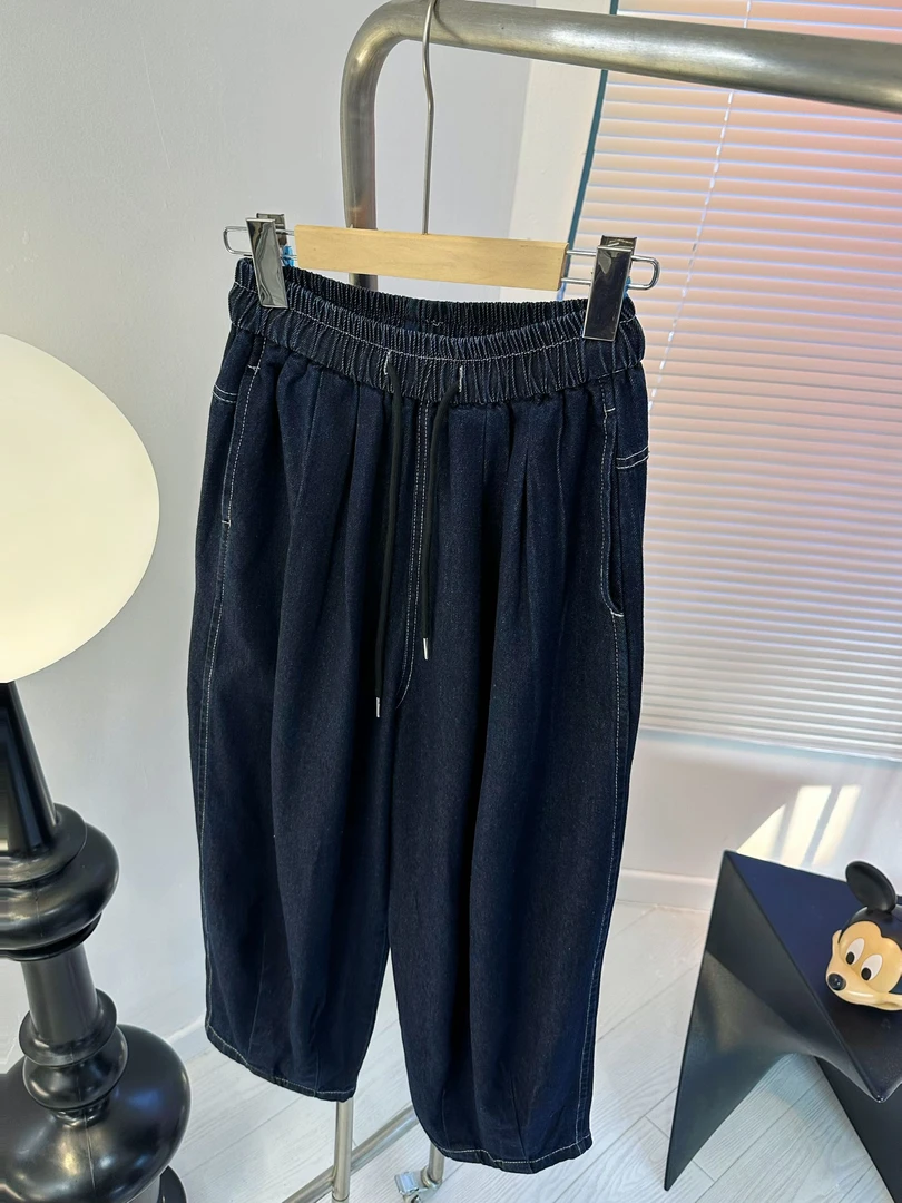 [黄念念]深蓝牛仔萝卜裤休闲宽松百搭奶奶裤松紧腰 89011