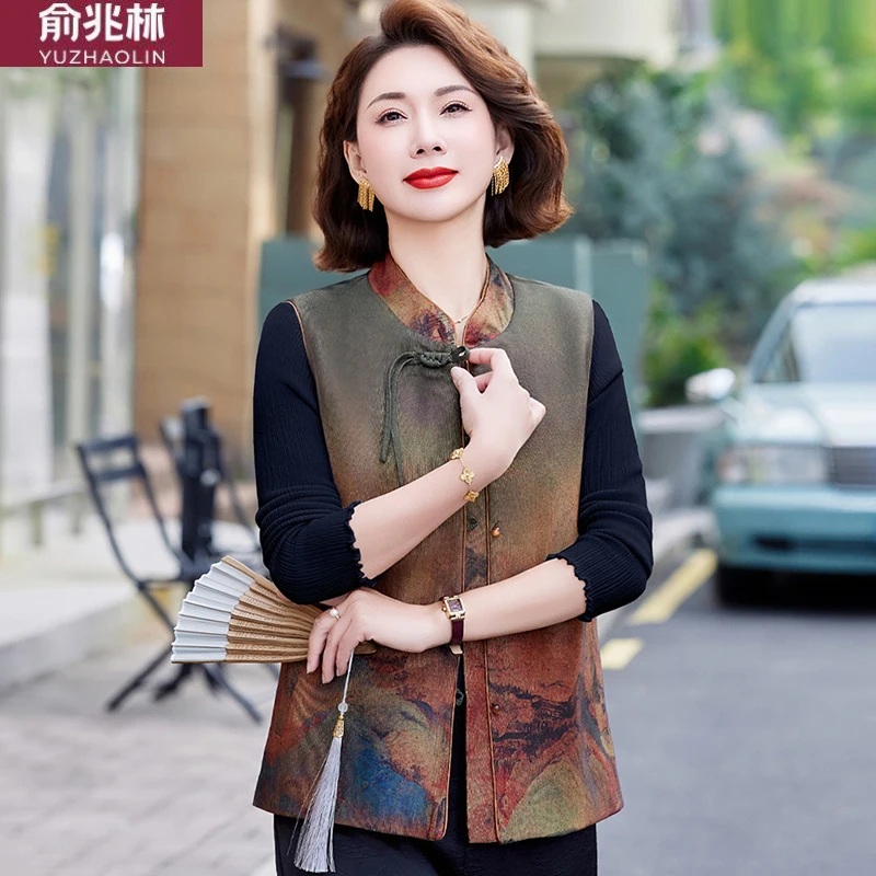 俞兆林2025新款中式国风马甲女妈妈装春装上衣服薄款开衫中老年秋