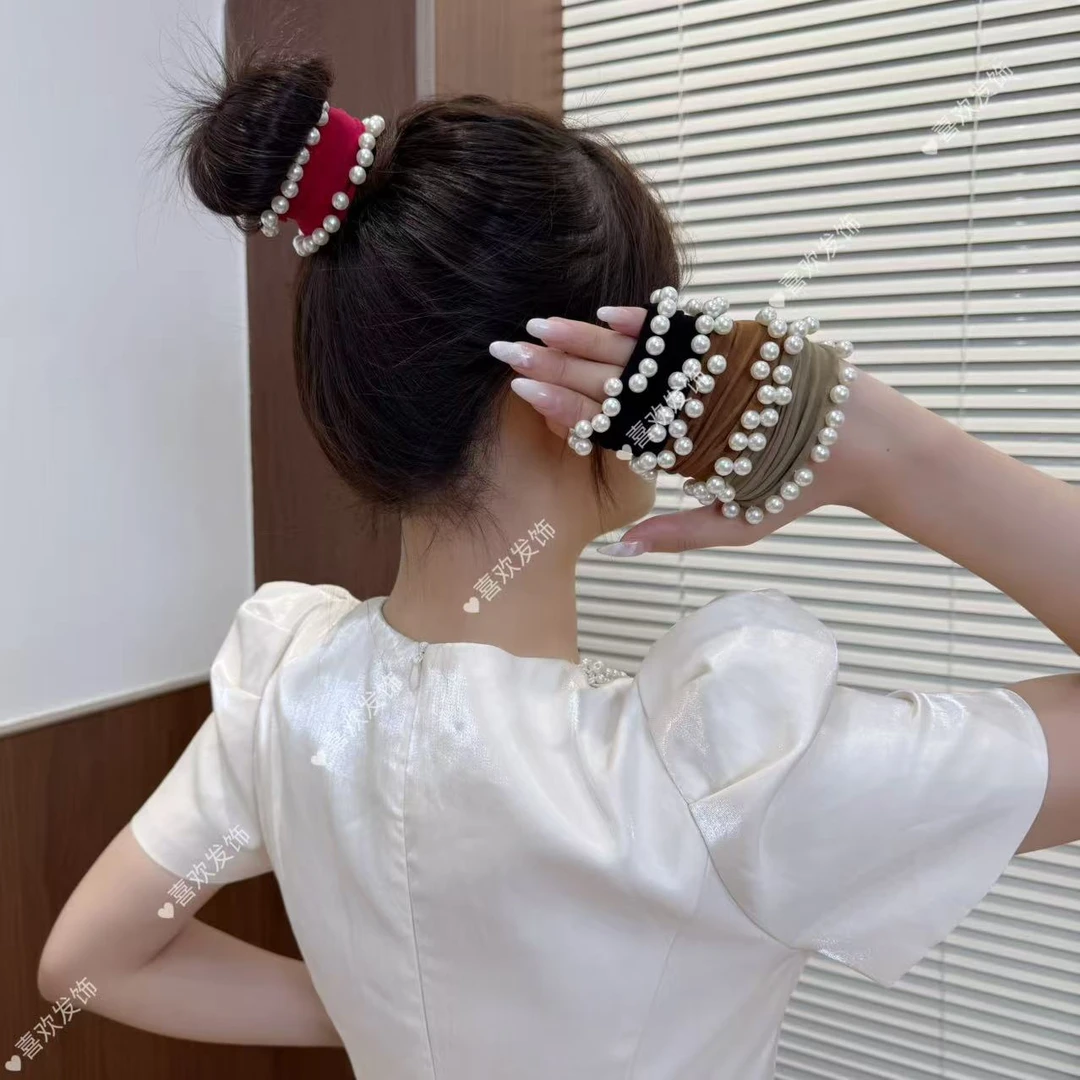 珠珠小香风扎马尾头绳发圈不勒发手工定珠加宽发圈柔软防滑