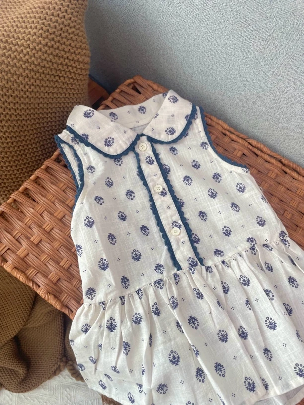 念妈童装女童连衣裙夏季2025新款儿童娃娃领背心公主裙女宝宝裙子