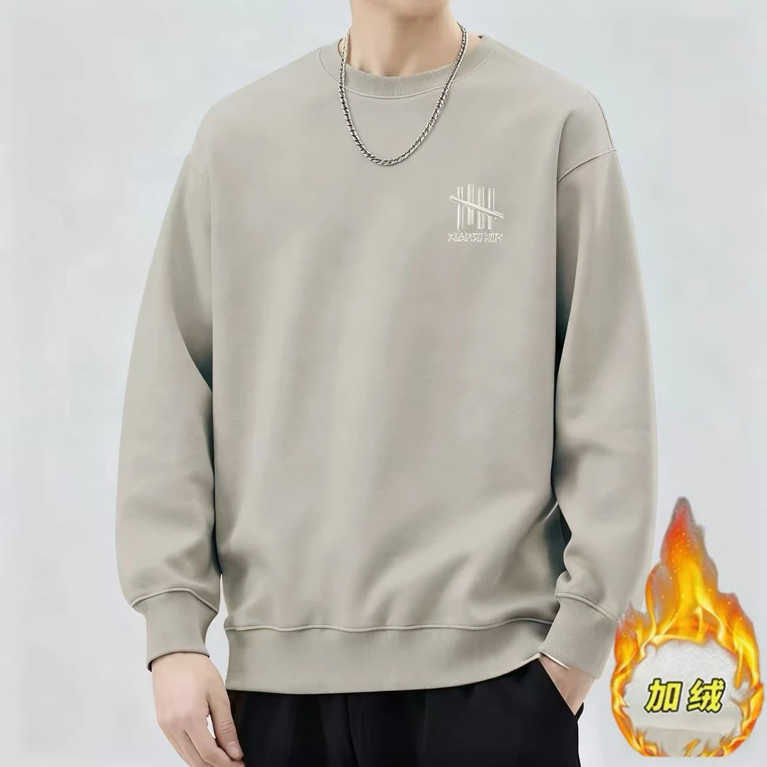 XX【加绒卫衣】圆领宽松休闲时尚百搭情侣款卫衣-《刺绣斜杠》，001