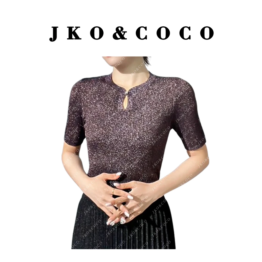 JKO&COCO •【紫嫣】意大利水晶纱夏季薄款时尚百搭 针织衫 上衣短袖