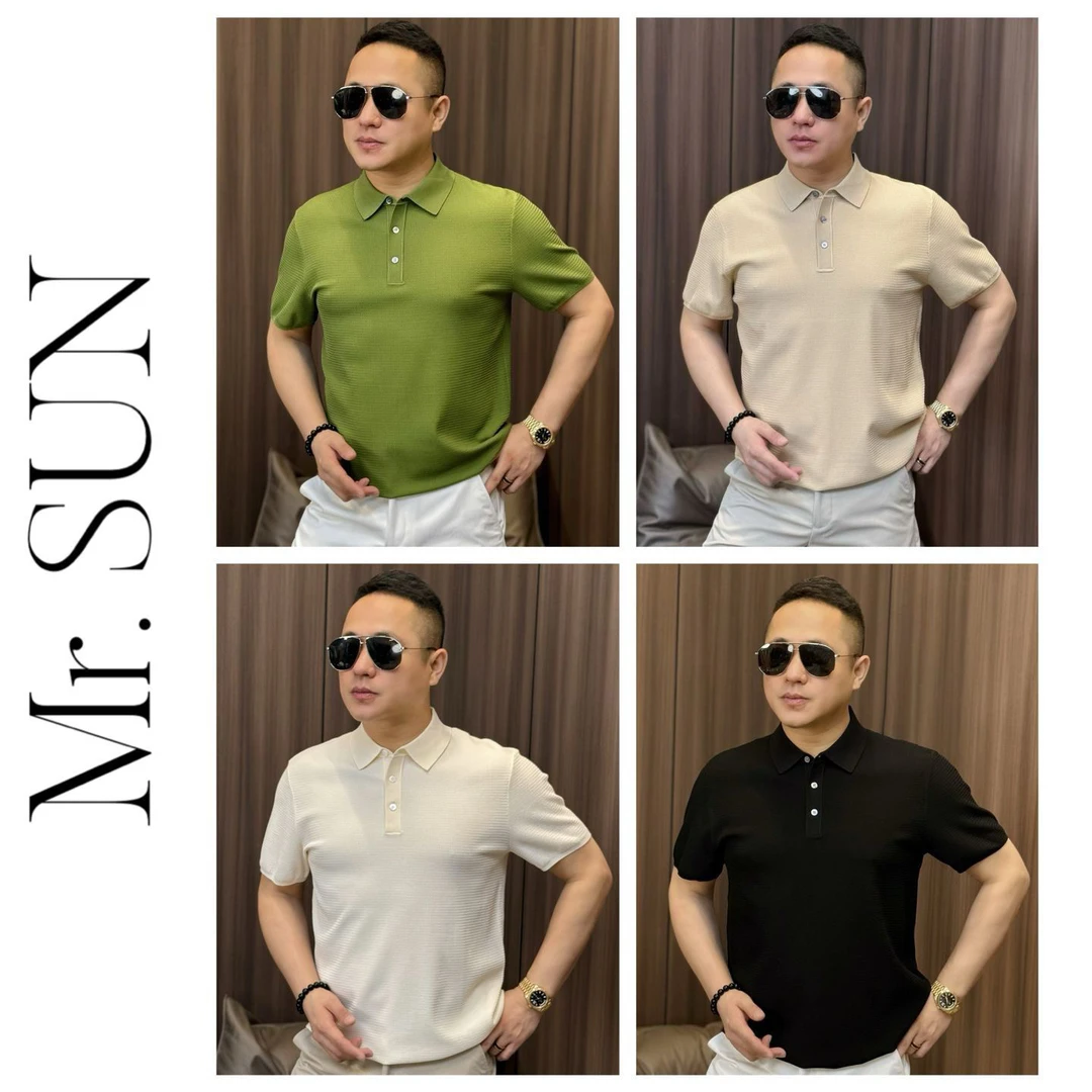 孙先生｜高奢款男士秋季针织Polo衫波浪纹肌理透气翻领半袖2403