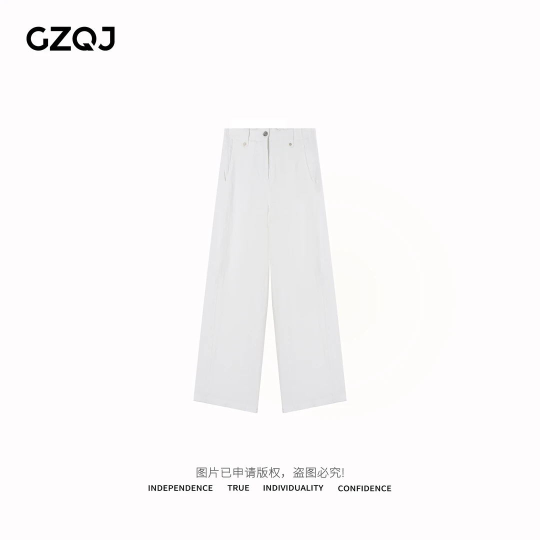 GZQJ【素纱通勤】100汉麻时尚百搭显瘦直筒白色休闲裤女春31192