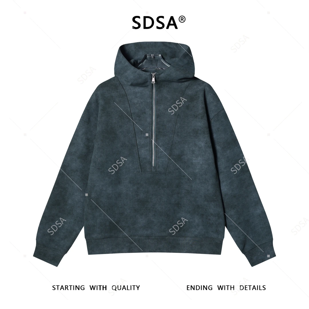 SDSA男士秋冬新款痞帅男装潮牌扎染半拉链连帽卫衣时尚百搭上衣