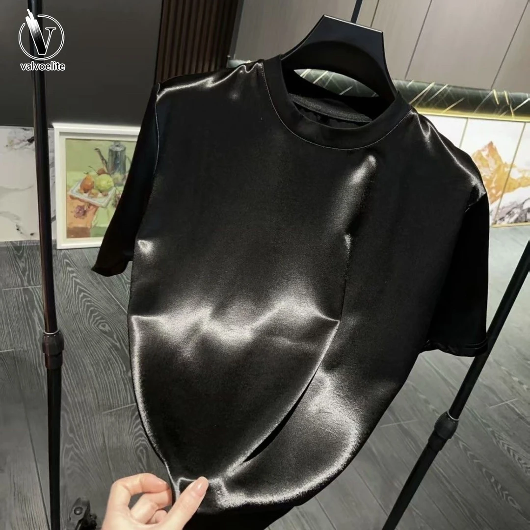 VALVOELITE新款夏季醋酸恤短袖男士修身圆领小户外圆领短袖T恤