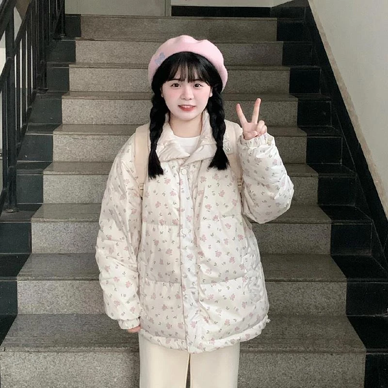 双面穿碎花羽绒服女款冬季2026新款爆款短款高级感小个子棉服外套