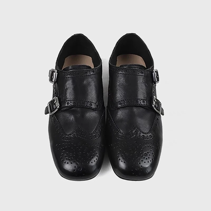 【黎贝卡】头层牛皮软底布洛克英伦复古女单鞋K36-1