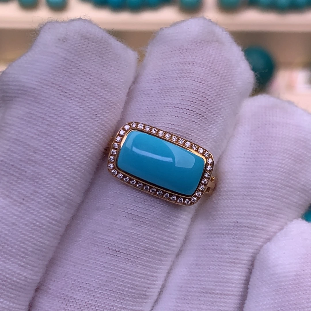 永***步18K金镶嵌绿松石珠宝奇石