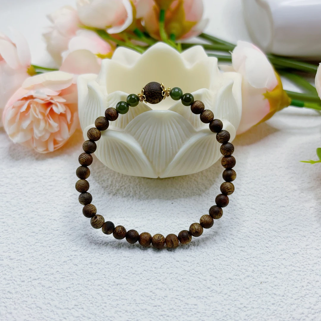 沉香九九分沉奇楠沉香碧玉单圈手串YLWC000178