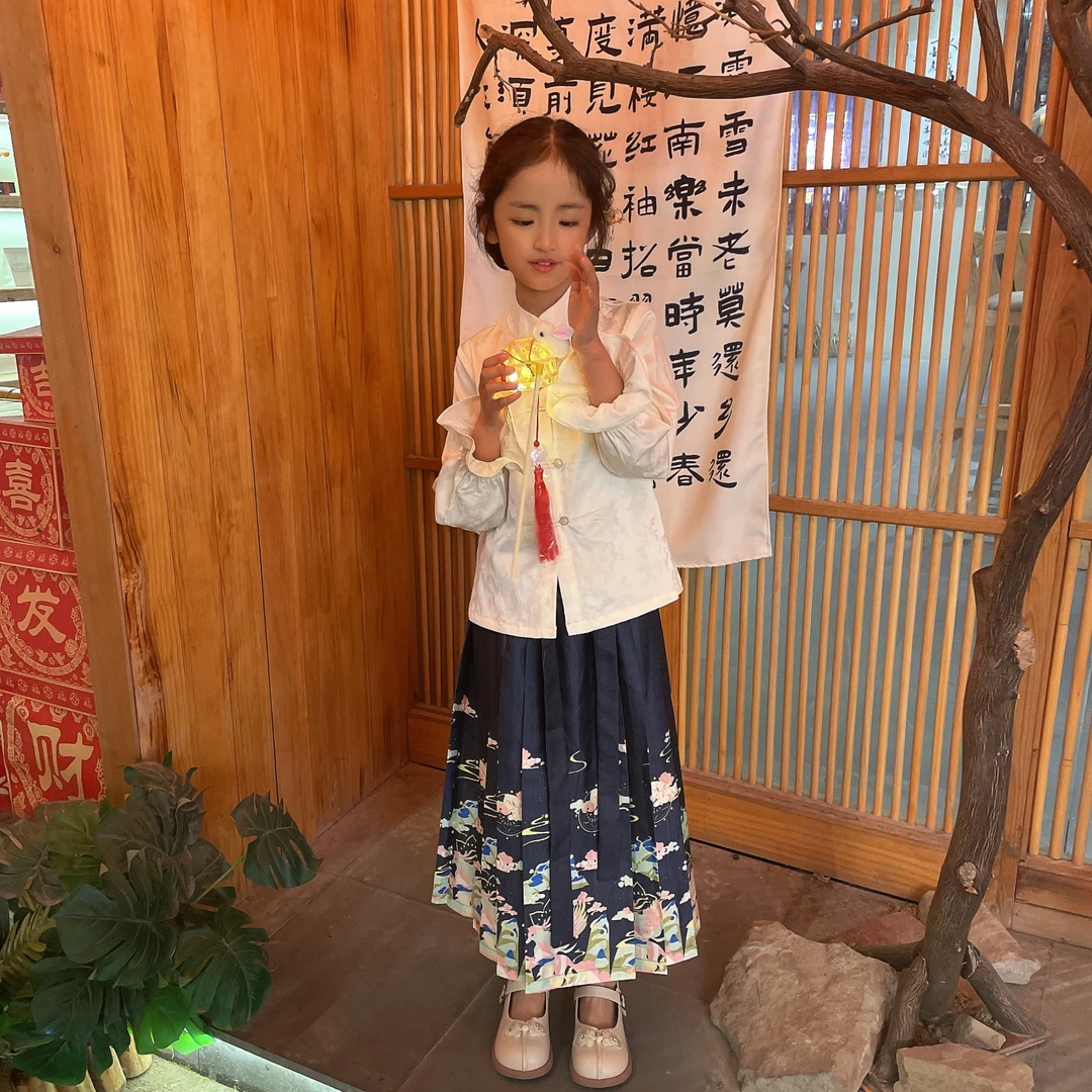 【蝴蝶仙子】新中式复古国风女童长袖套装S1076S1081白色