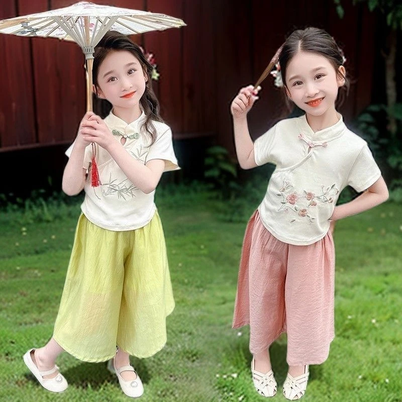 女童唐装新中式套装国风周岁女宝礼服儿童夏装童装汉服古风可爱潮