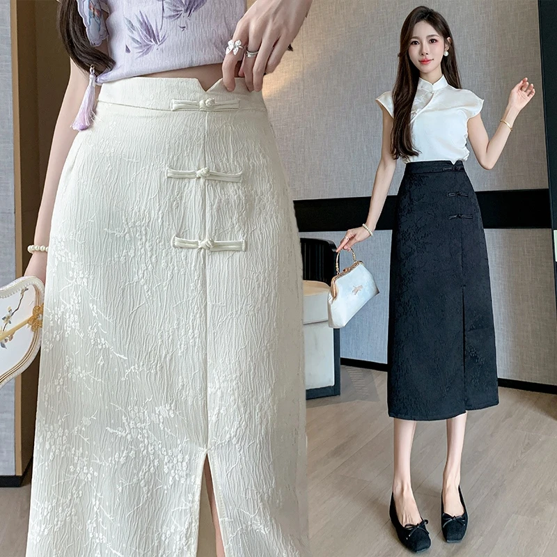 新中式国风半身裙子小众不规则时尚气质半裙高腰显瘦简约休闲8182