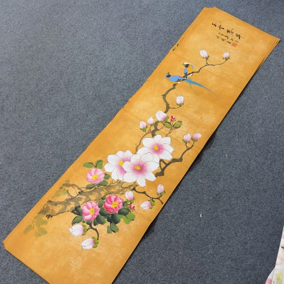 国画四尺对开35X140纯手绘作品