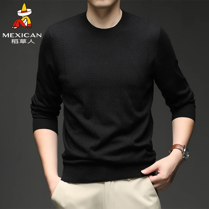 【精纺羊绒】稻草人男士桑蚕丝毛衣不缩水抗起球秋冬季针织衫