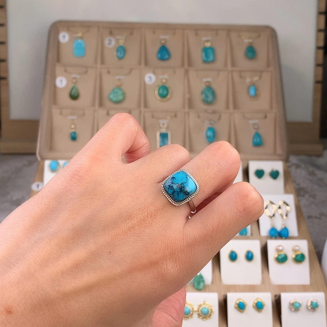 绿松石银S925镶嵌戒指