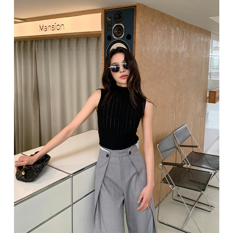 【ALONE SAVOR】羊毛背心百搭半高领无袖毛衣女柔软休闲针织衫P177