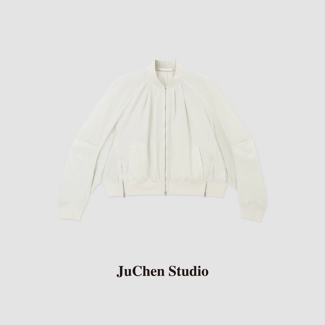 “山涧清泉”褶皱旖旎设计感侧拉弯刀袖飞行夹克外套 SS113227