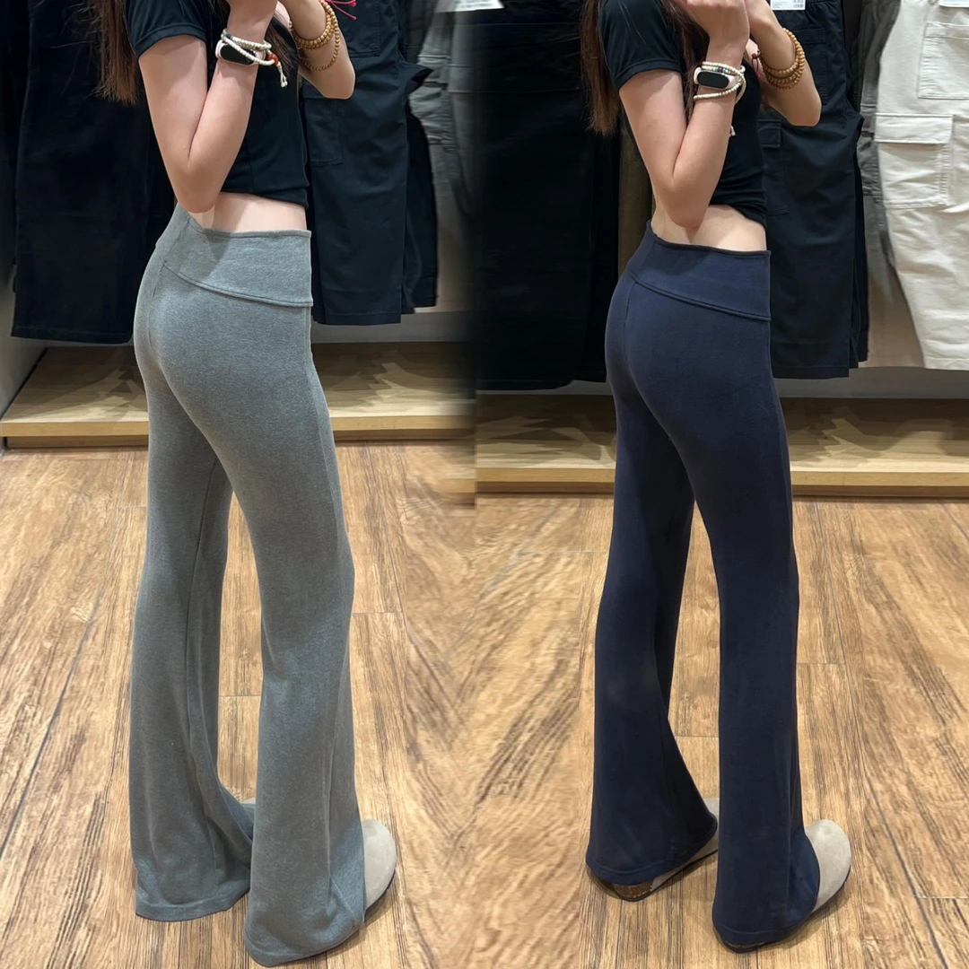 灰色运动微喇裤女春秋软糯2025新款显瘦辣妹美式瑜伽喇叭加绒裤子