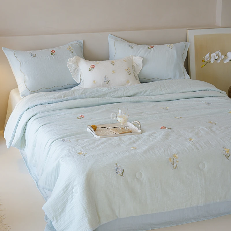 水星高端系列家纺a类母婴级夏季全棉夏凉被四件套柔软大豆被子纯