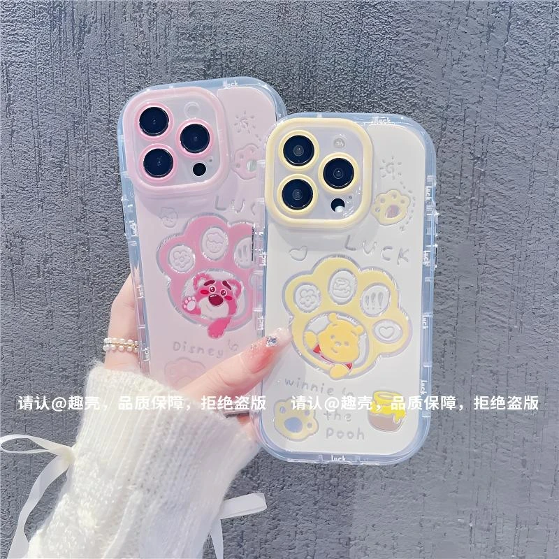 维尼草莓熊镜面支架适用苹果16手机壳新款华为vivo高级小米15OPPO