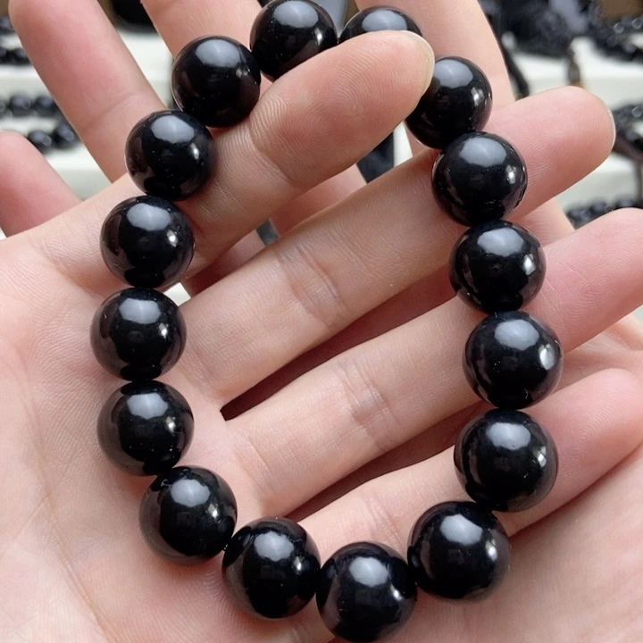 颈饰未镶嵌和田玉（墨玉）卡14圆珠手串羊脂级